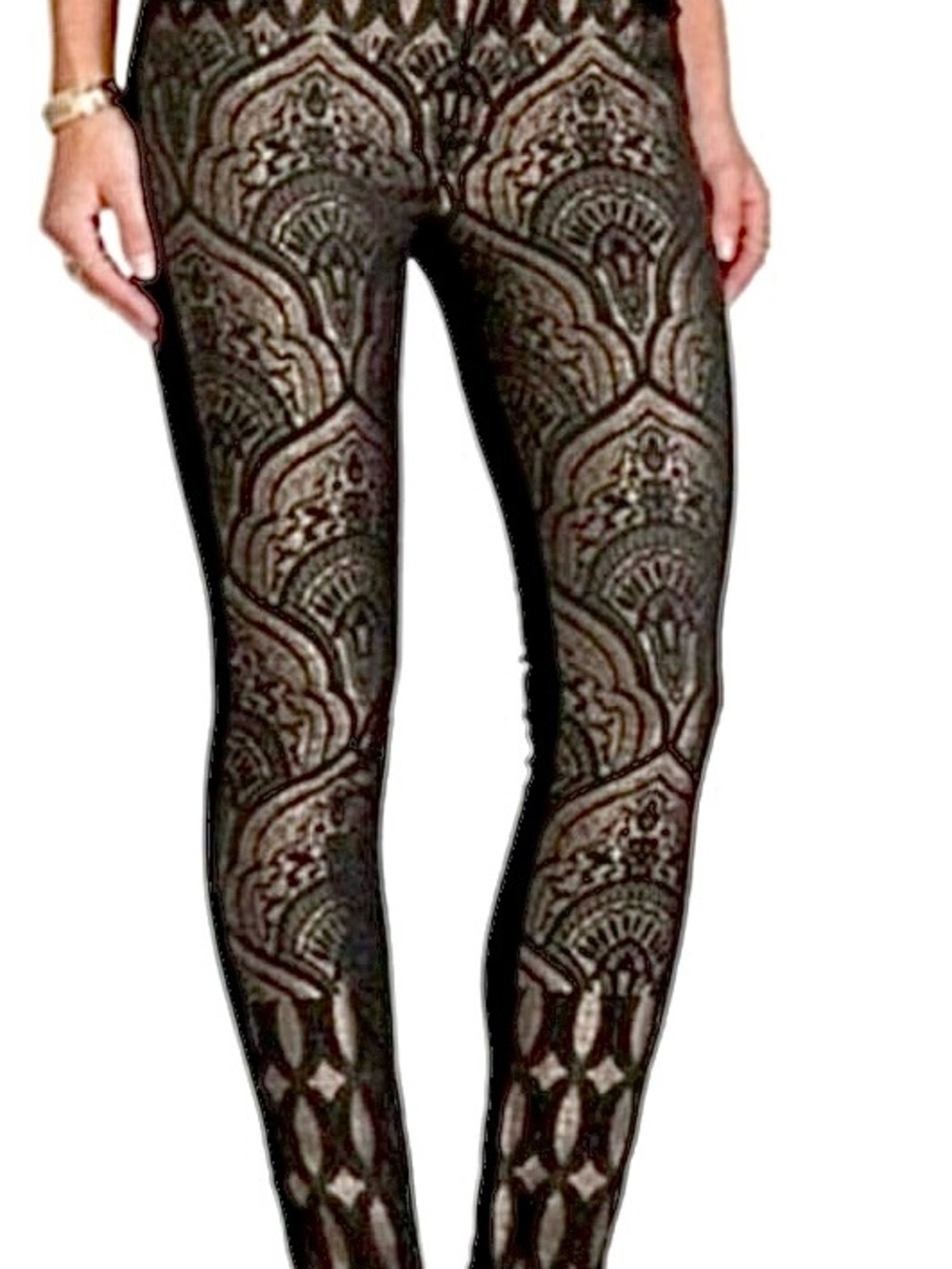 Seven For All Mankind Women's Black Lace Patterned Leggings
